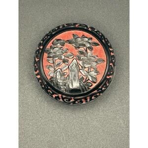 Rare Design Vintage Chinese Cinnabar Lacquer Blue Enamel Trinket Box 1950’s